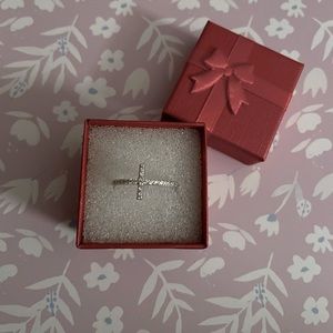 Sterling Silver CZ Cross Ring